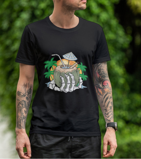 Summer Beach Skeleton Coconut Tree Sunset T-Shirt