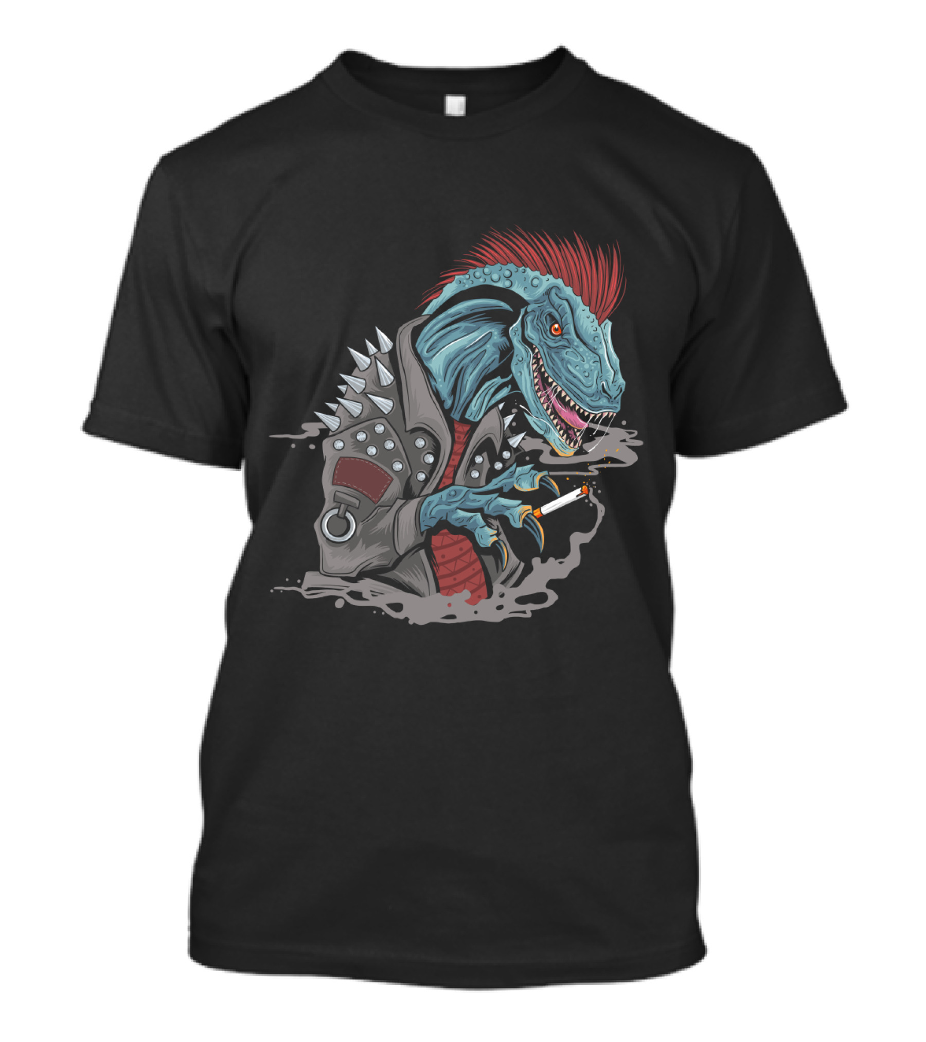 Punk Dinosaur With Spiked Jacket And Mohawk T-Shirt