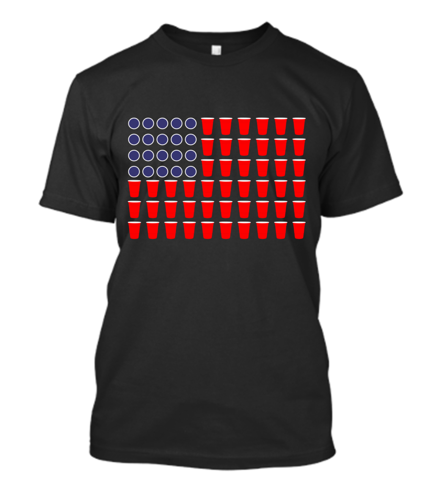 Beer Pong American Flag Drinking 4th Of July Red Cups And Blue Pong Balls T-Shirt