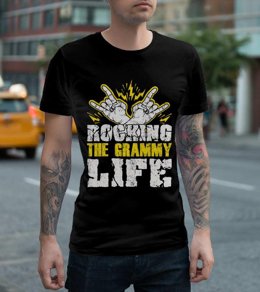 Rocking the Grammy Life with Vibrant Hand Gestures and Energetic Lightning Elements T-Shirt