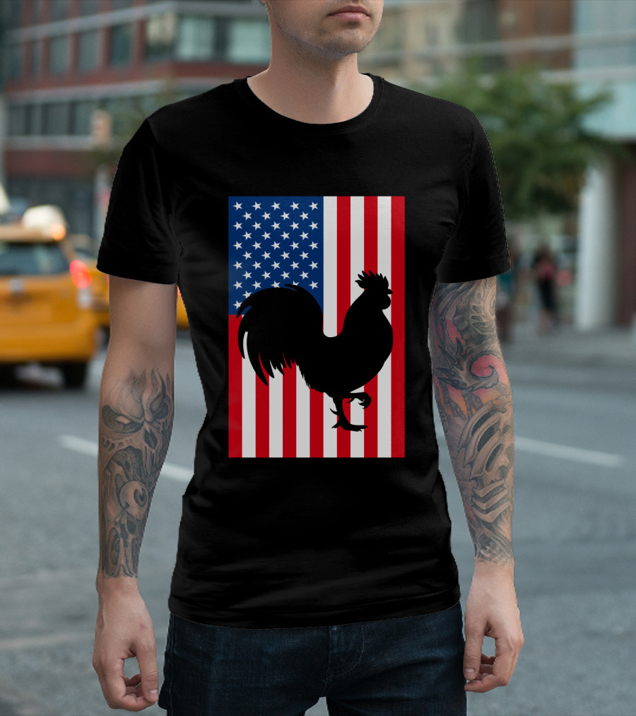 USA American Flag Rooster Silhouette T-Shirt