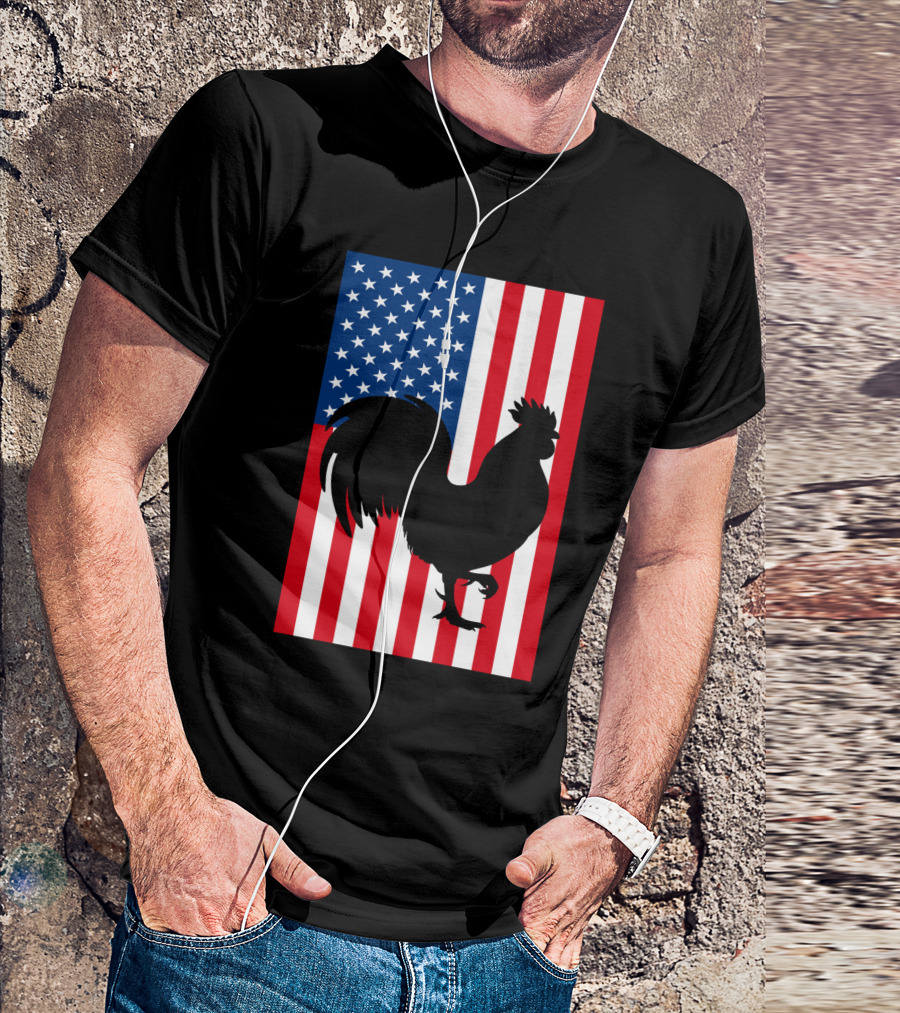 USA American Flag Rooster Silhouette T-Shirt