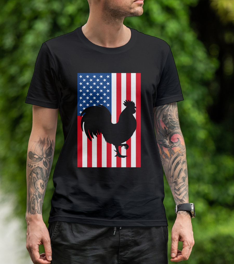 USA American Flag Rooster Silhouette T-Shirt