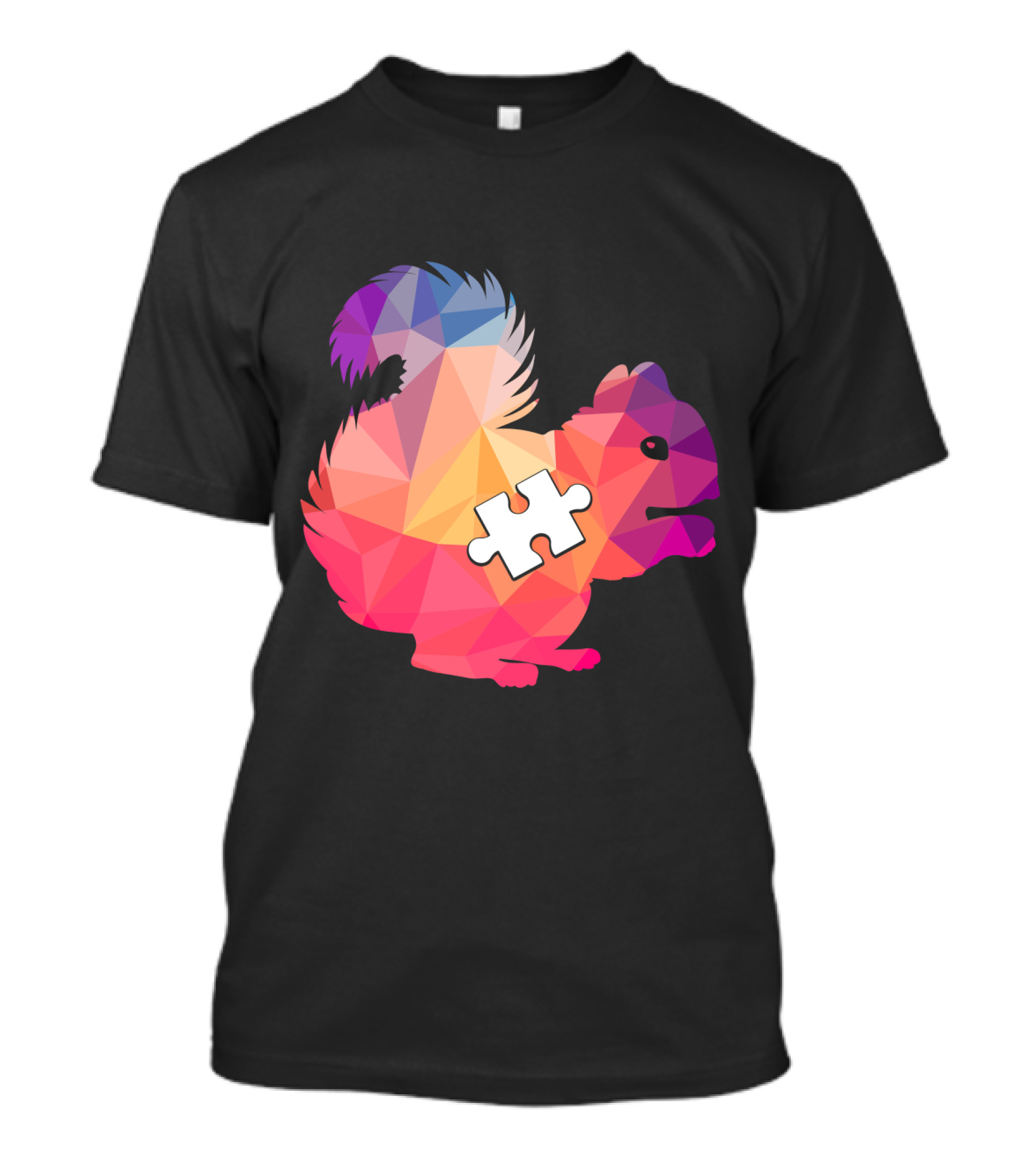 Squirrel Autism Awareness Puzzle Piece Geometric Multicolor T-Shirt