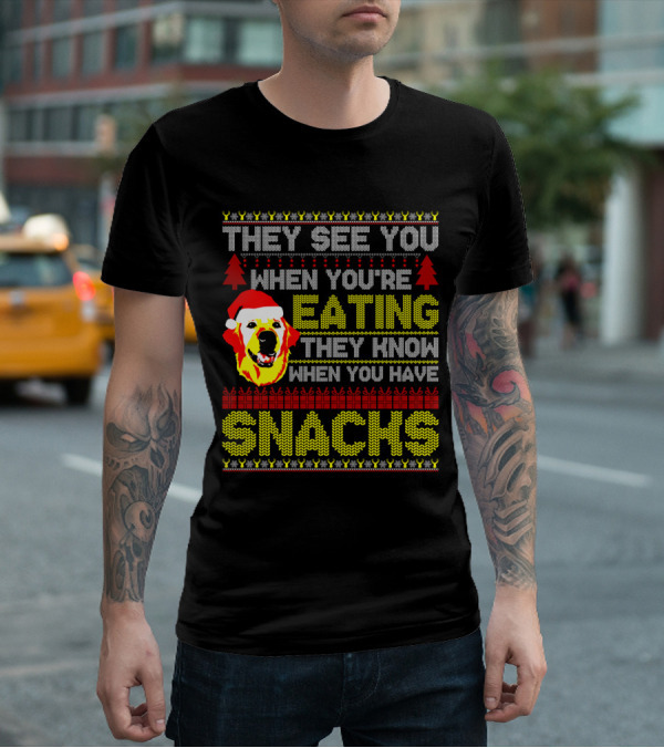 They See You When You're Eating They Know When You Have Snacks Labradoodle Christmas T-Shirt
