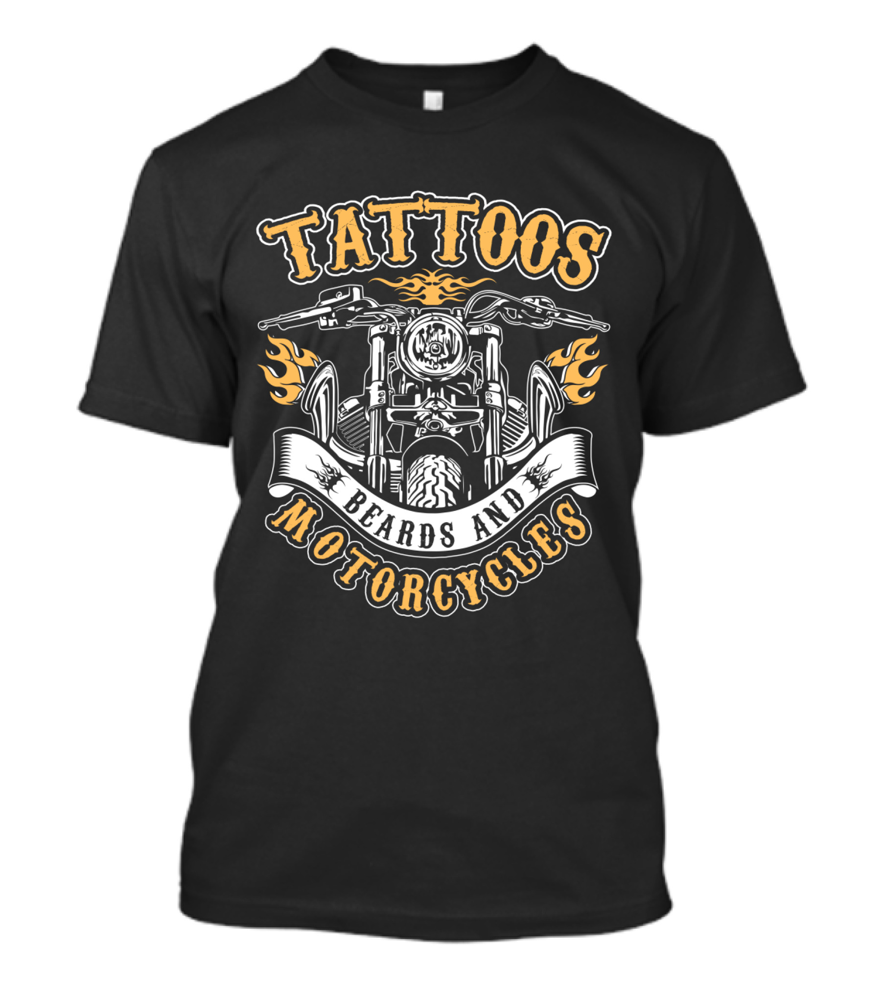 Tattoos Beards And Motorcycles Tattooed Bearded Biker Flames Banners T-Shirt