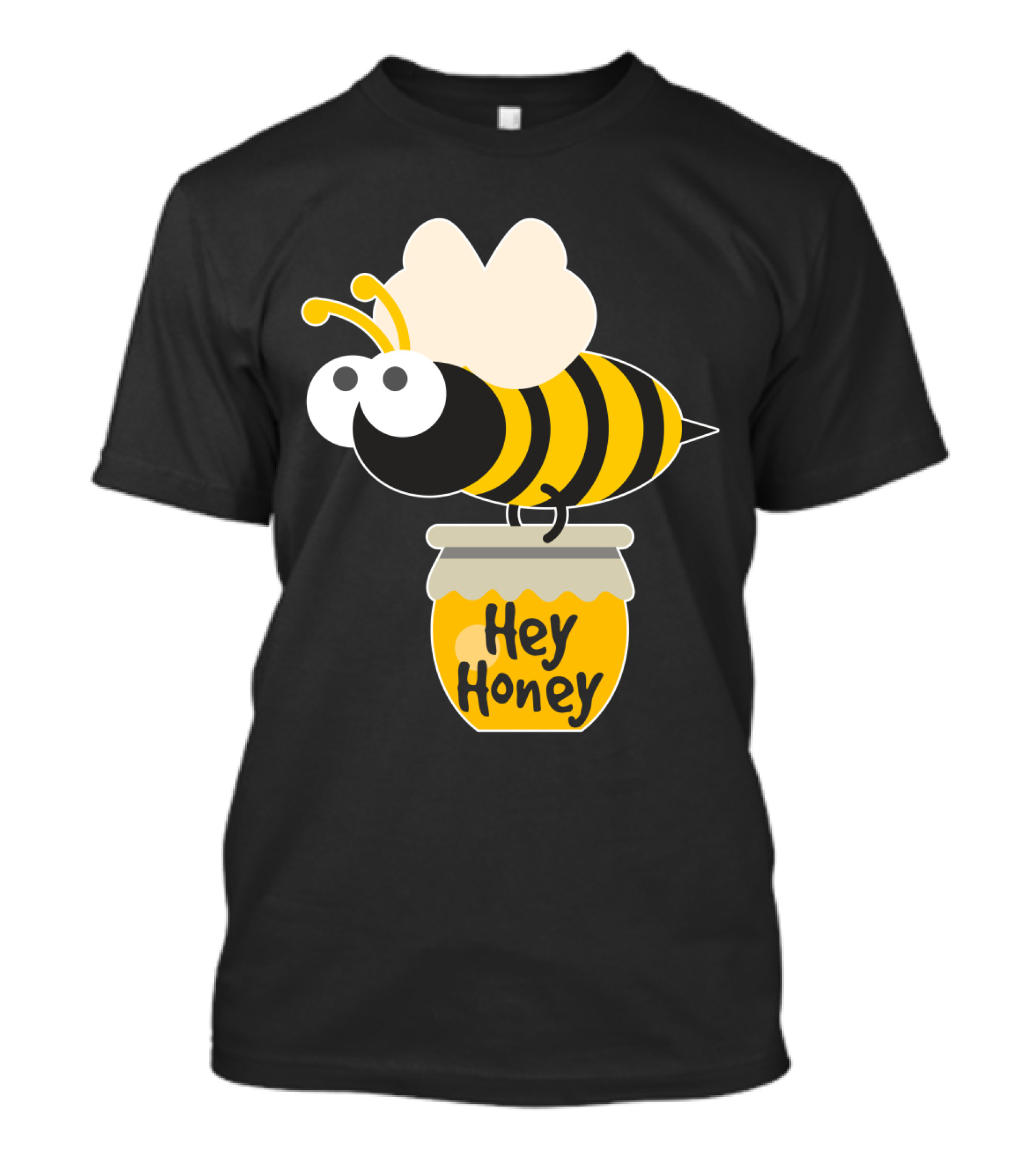 Hey Honey Fun Bee Yellow Striped Cartoon Bee On Honey Jar T-Shirt
