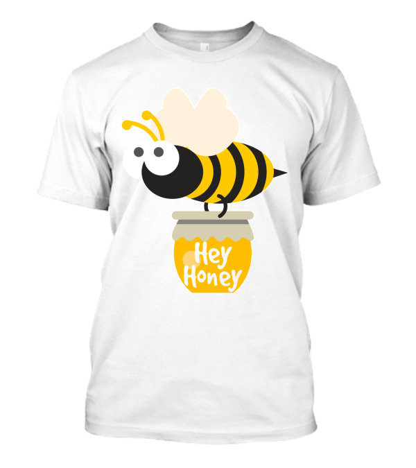 Hey Honey Fun Bee Yellow Striped Cartoon Bee On Honey Jar T-Shirt