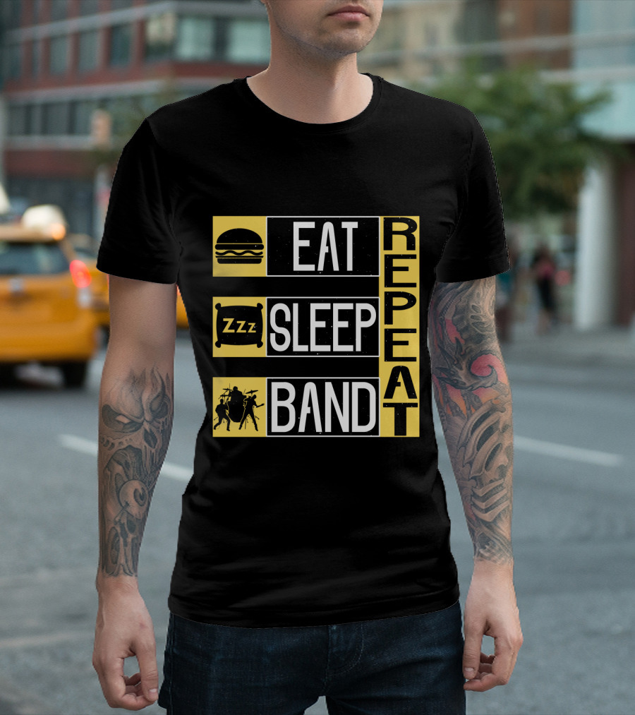 Eat Sleep Band Repeat Music Burger Pillow Icons T-Shirt