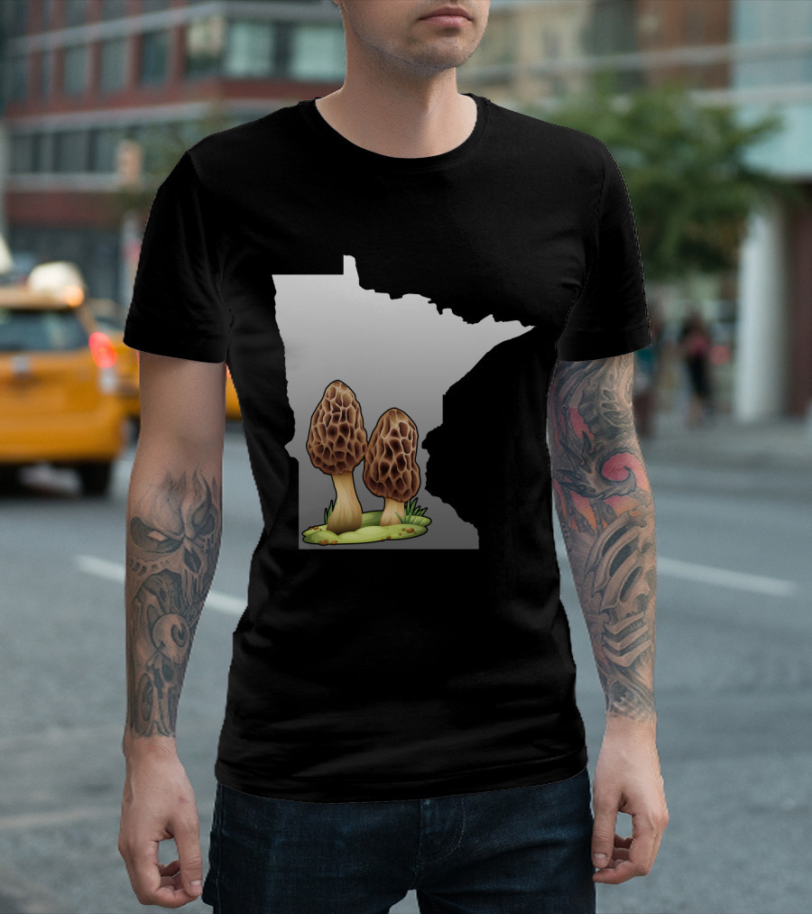 Minnesota Map with Two Morel Mushrooms in Front T-Shirt
