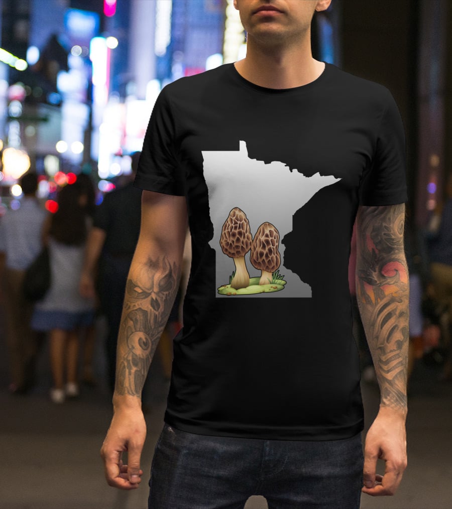 Minnesota Map With Two Morel Mushrooms In Front T-Shirt
