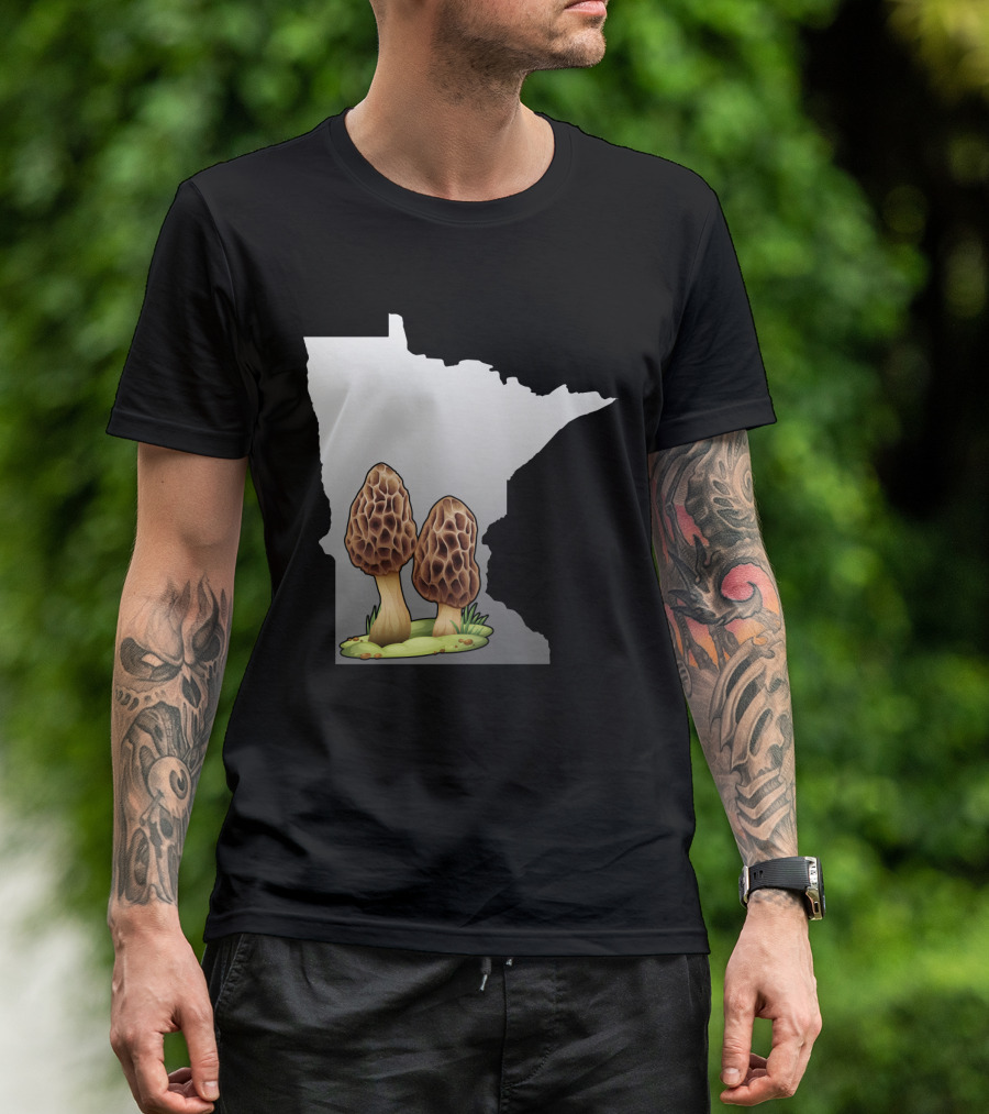Minnesota Map With Two Morel Mushrooms In Front T-Shirt
