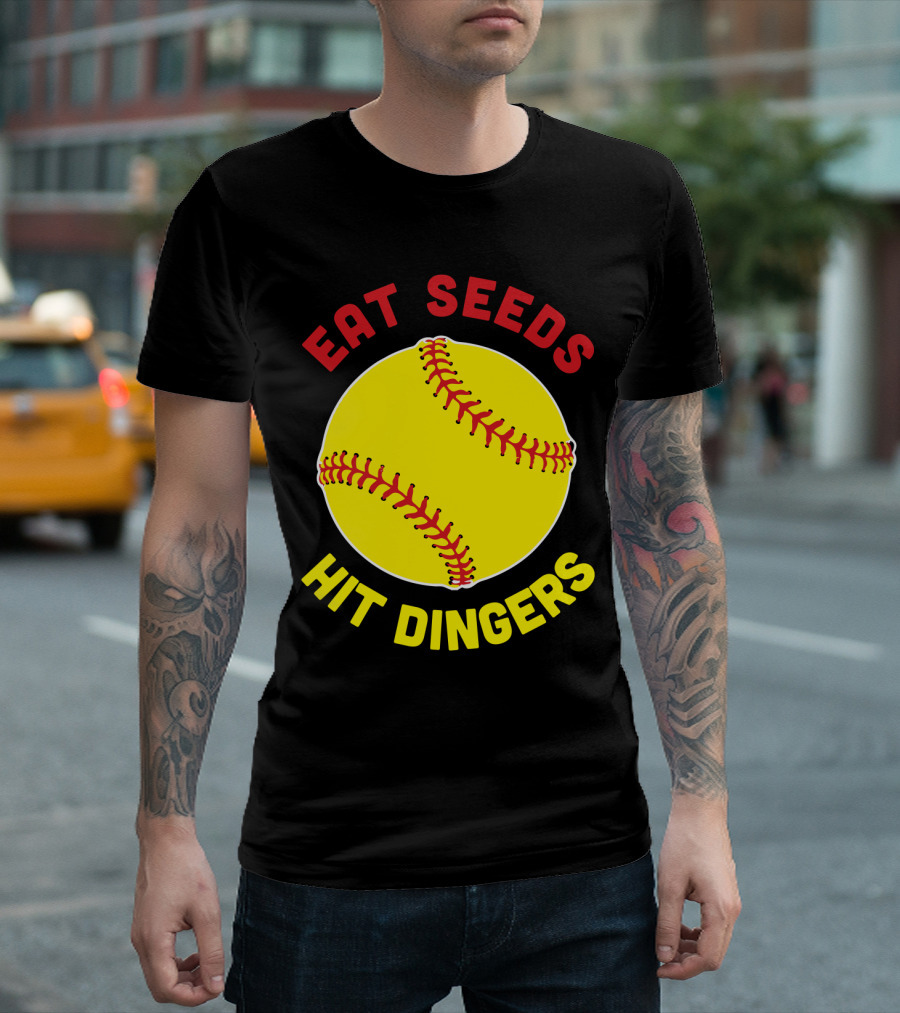 Eat Seeds Hit Dingers Softball Yellow T-Shirt