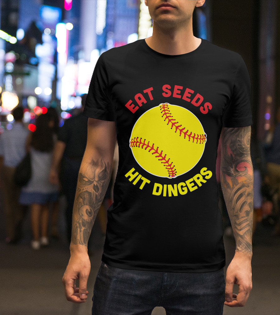 Eat Seeds Hit Dingers Softball Yellow T-Shirt