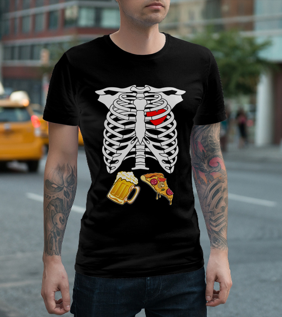 Maternity Beer and Pizza Skeleton Ribcage Heart T-Shirt