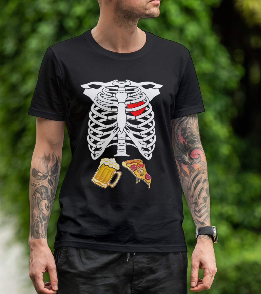 Maternity Beer And Pizza Skeleton Ribcage Heart T-Shirt
