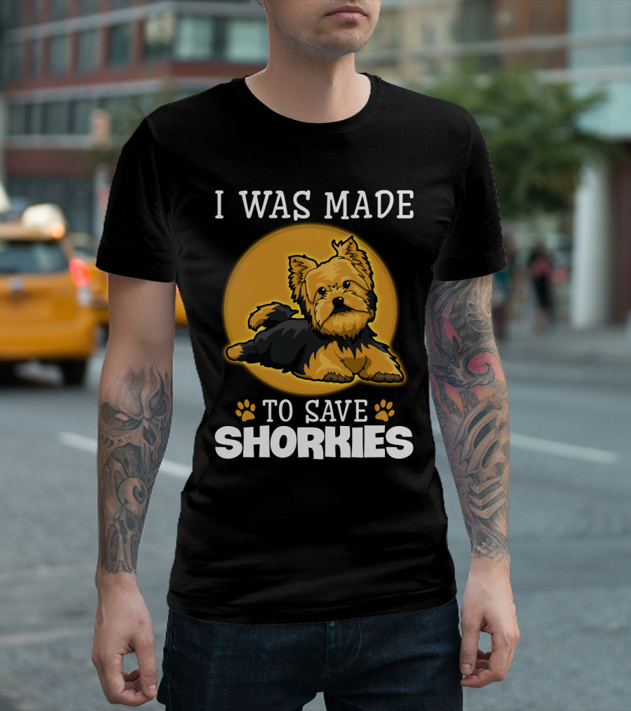 I Was Made To Save Shorkies Dog Paws and Orange Circle T-Shirt