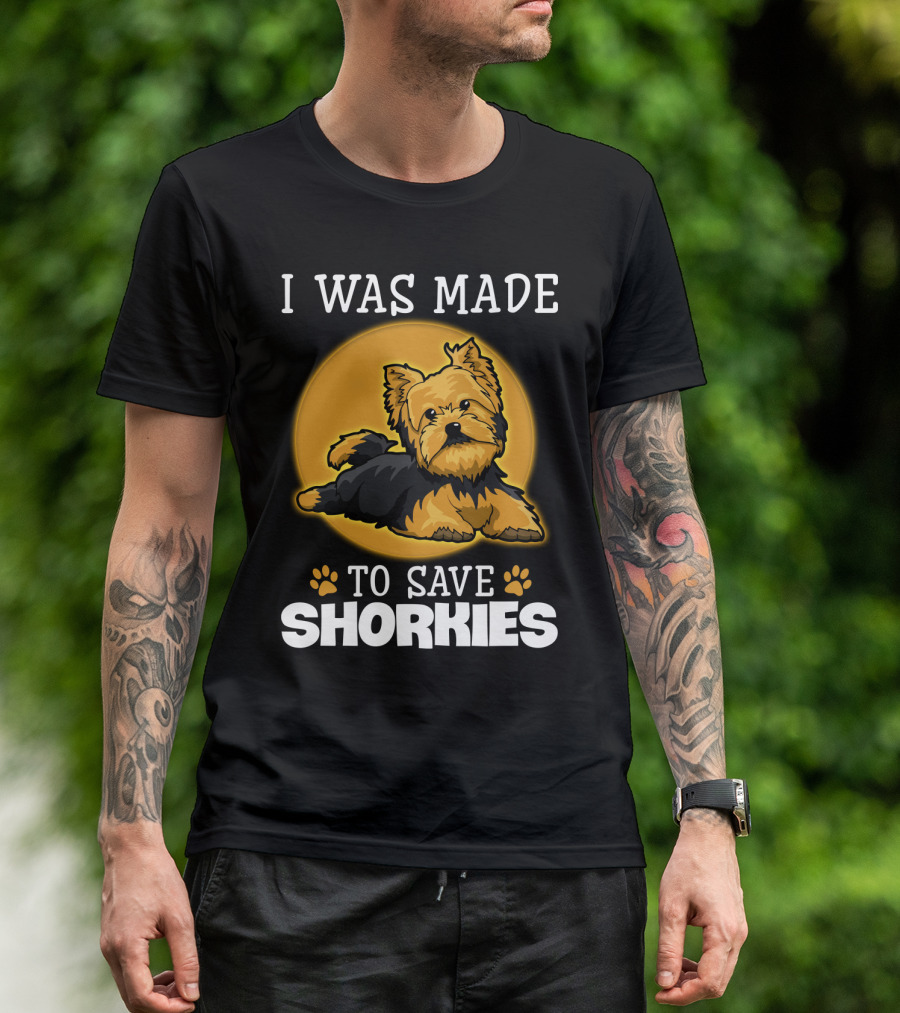I Was Made To Save Shorkies Dog Paws And Orange Circle T-Shirt