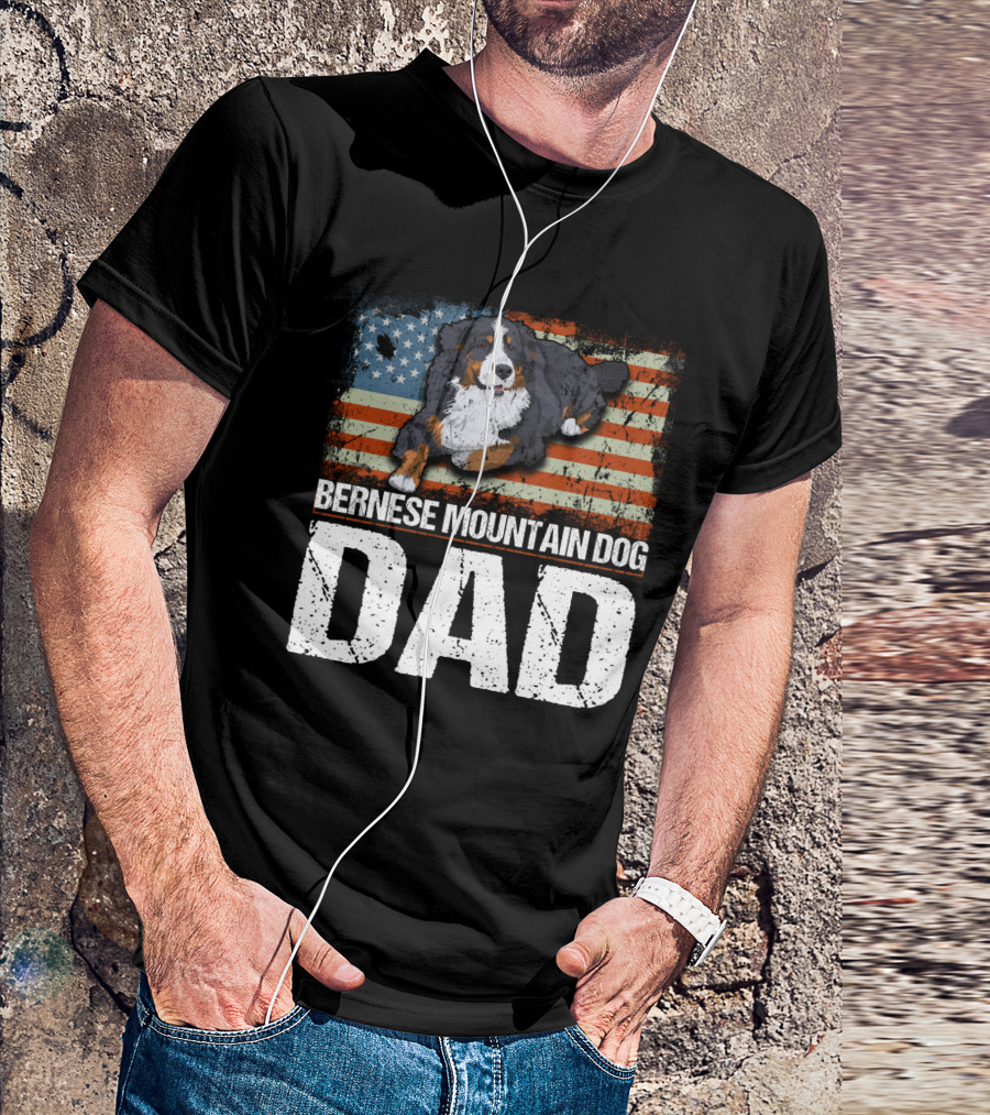 Bernese Mountain Dog Dad American Flag Patriotic Canine Pride T-Shirt