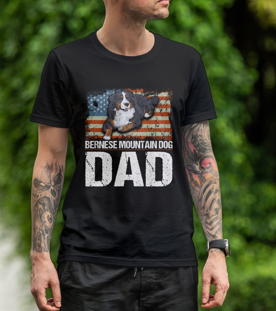 Bernese Mountain Dog Dad American Flag Patriotic Canine Pride T-Shirt
