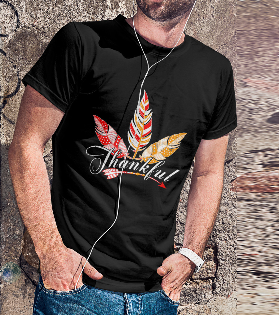 Thankful With Feather And Arrow Colorful Fall T-Shirt