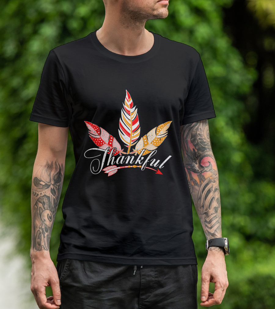 Thankful With Feather And Arrow Colorful Fall T-Shirt