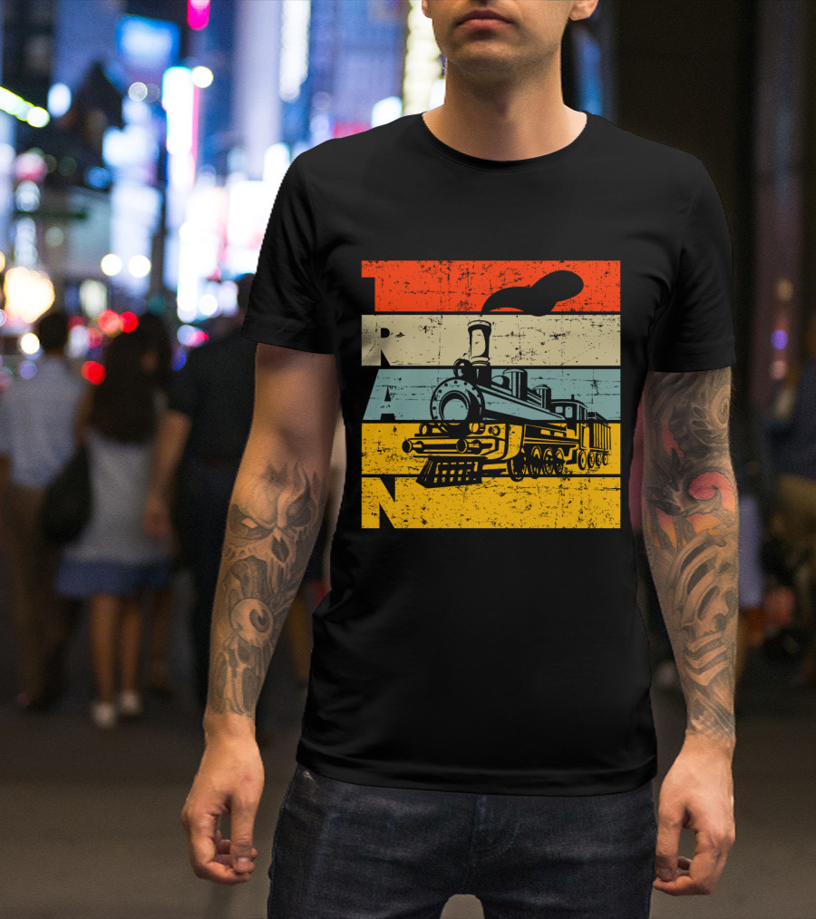 Vintage Train Retro Steam Locomotive Stripes T-Shirt