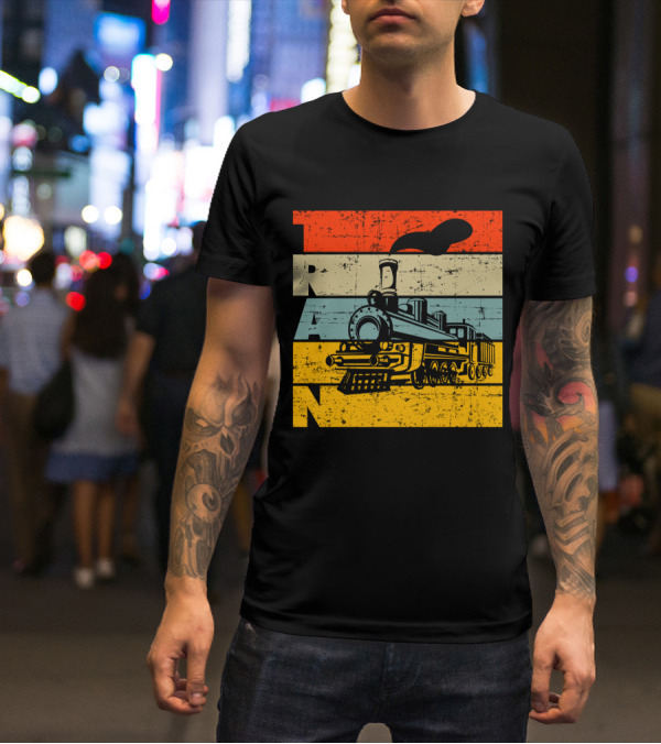 Vintage Train Retro Steam Locomotive Stripes T-Shirt