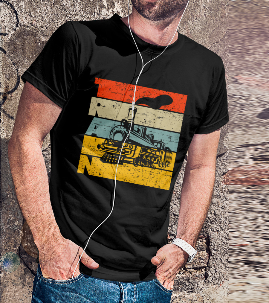 Vintage Train Retro Steam Locomotive Stripes T-Shirt