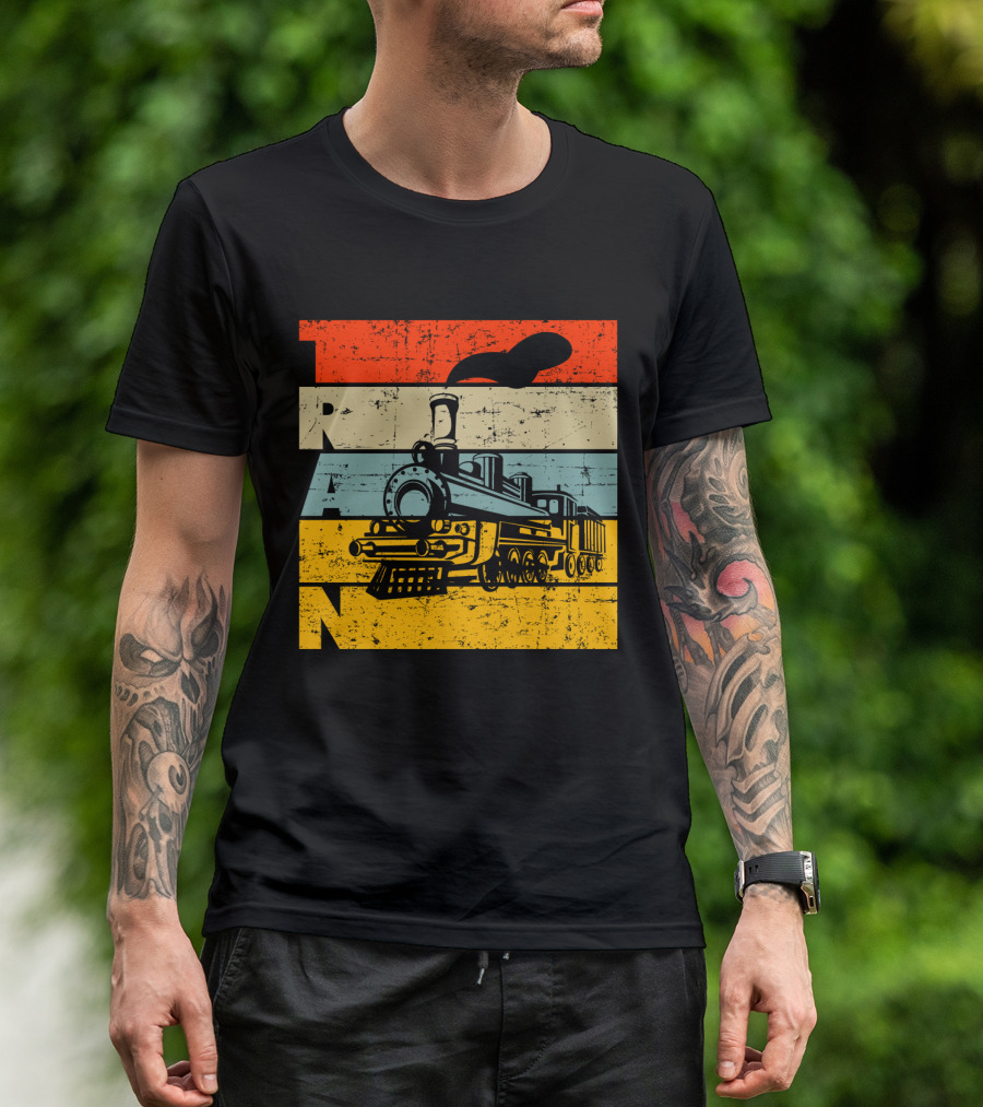 Vintage Train Retro Steam Locomotive Stripes T-Shirt