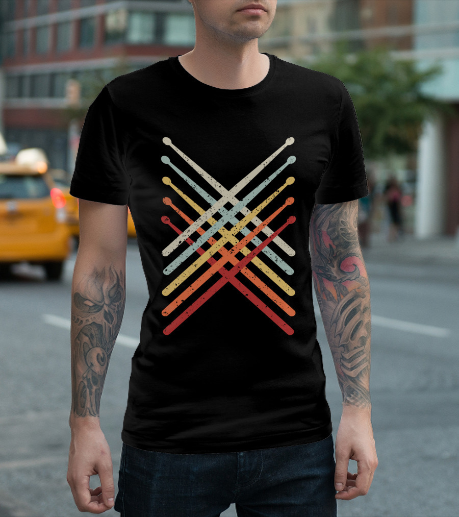 Retro Vintage Drummer Multicolor Drumsticks T-Shirt
