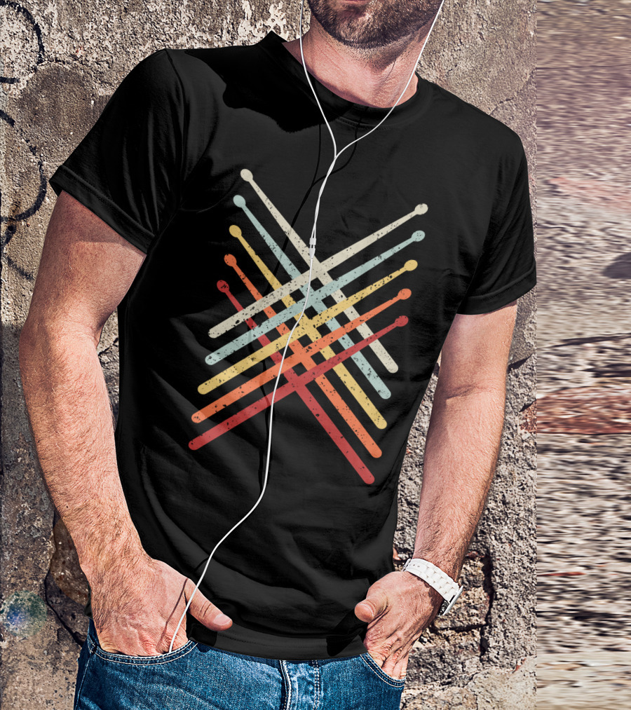 Retro Vintage Drummer Multicolor Drumsticks T-Shirt