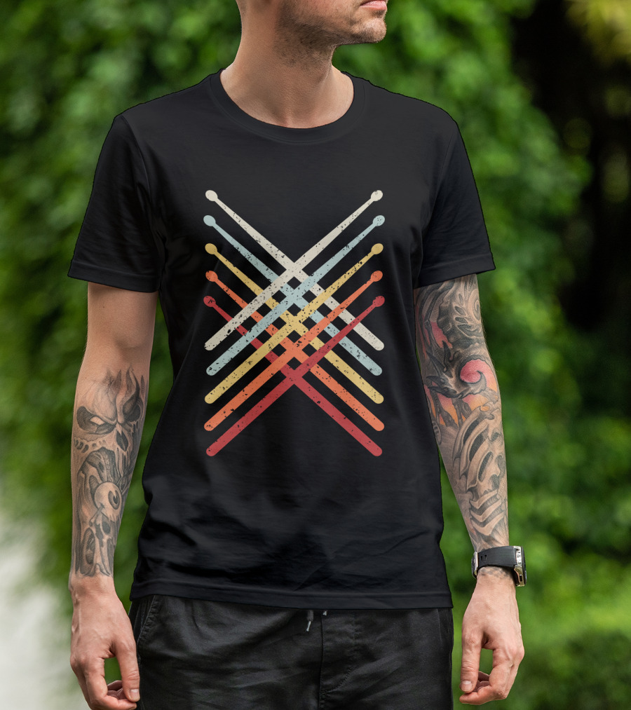 Retro Vintage Drummer Multicolor Drumsticks T-Shirt