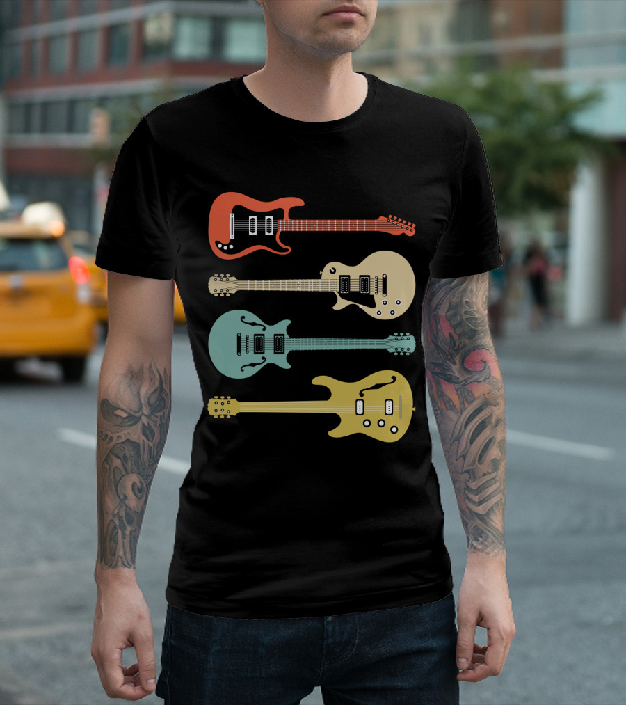 Vintage Bass Guitar Colorful Electric Guitars Collection T-Shirt