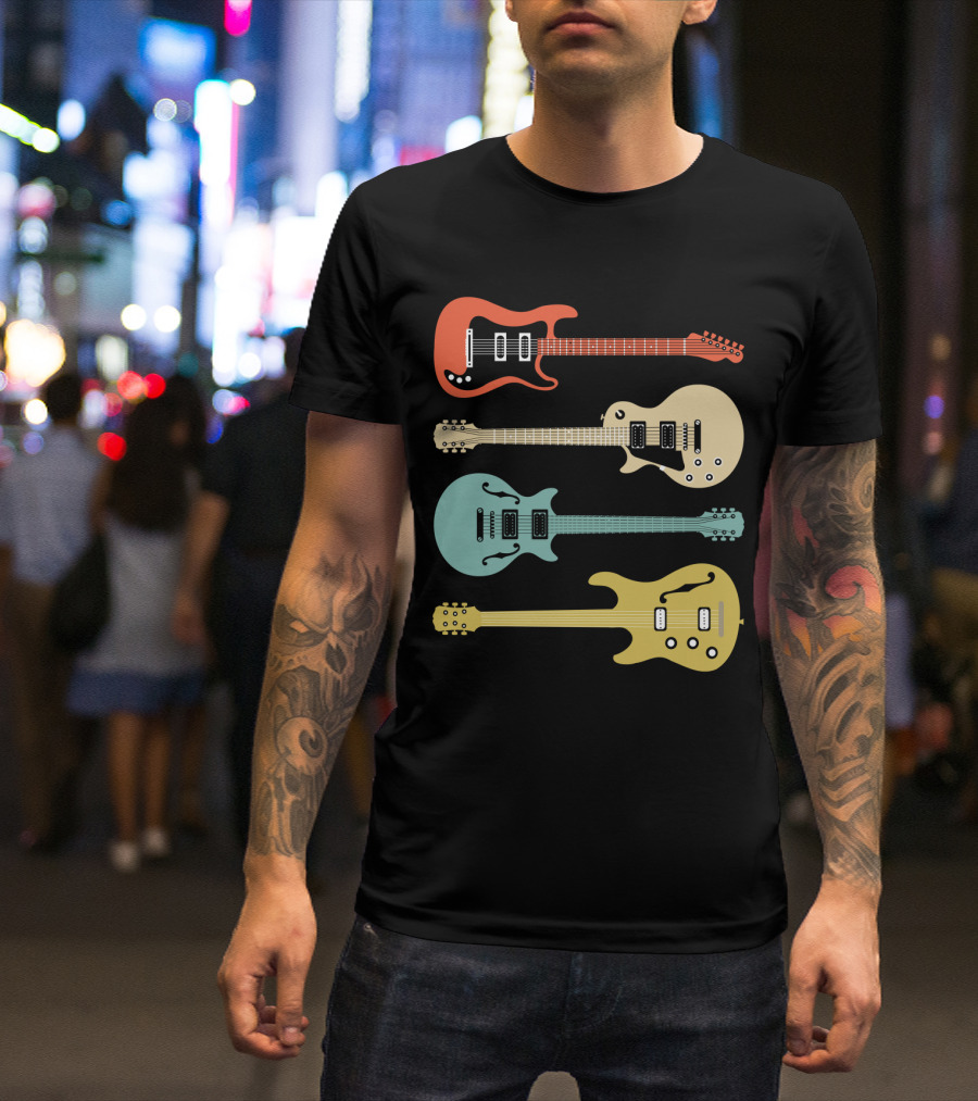 Vintage Bass Guitar Colorful Electric Guitars Collection T-Shirt