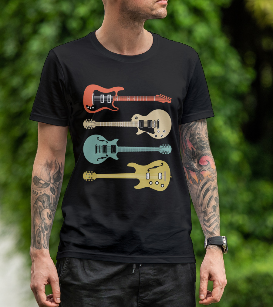 Vintage Bass Guitar Colorful Electric Guitars Collection T-Shirt
