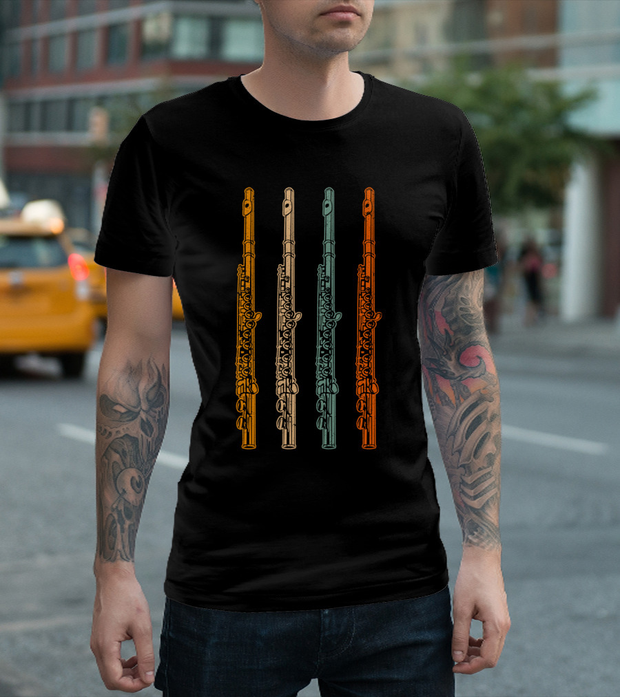 Vintage Flute Retro Colorful Instrument T-Shirt
