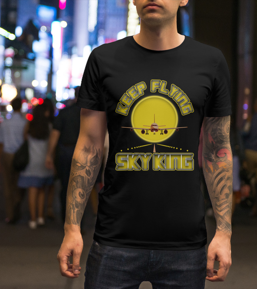 Keep Flying Sky King Aviation Pilot Airplane Jet Landing Sunset T-Shirt