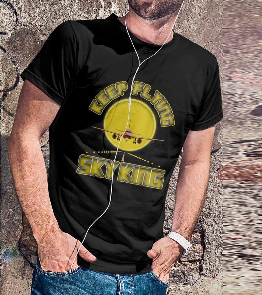 Keep Flying Sky King Aviation Pilot Airplane Jet Landing Sunset T-Shirt