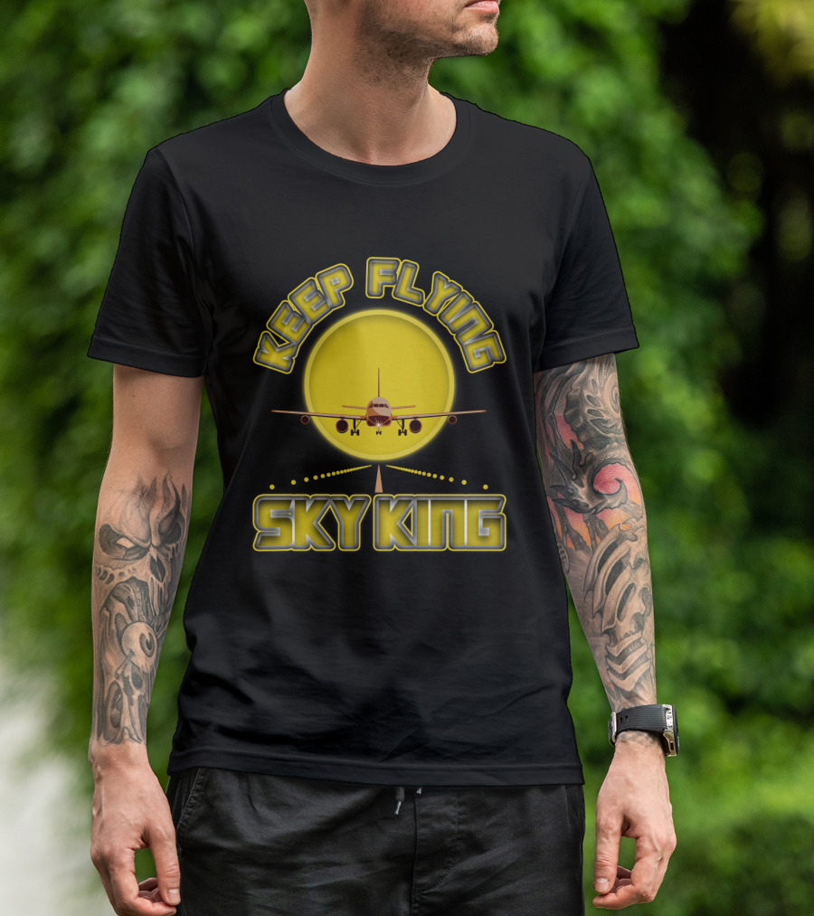 Keep Flying Sky King Aviation Pilot Airplane Jet Landing Sunset T-Shirt