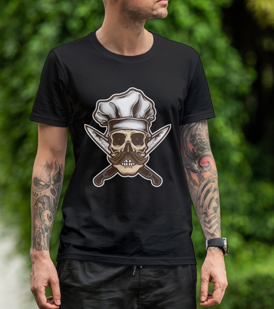 Chef Skull With Moustache And Crossed Knives T-Shirt