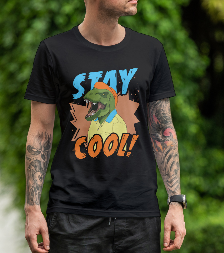 STAY COOL Dinosaur Wearing Bright Shirt And Cap T-Shirt