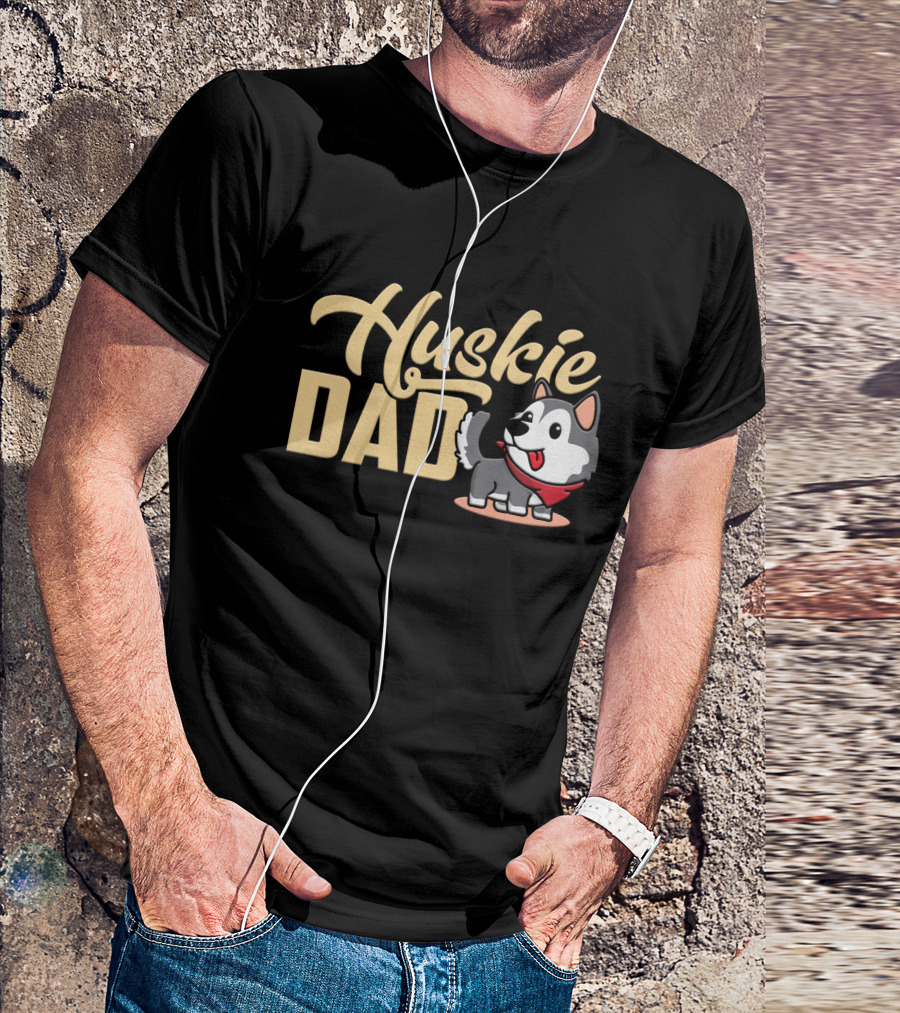 Huskie Dad Cartoon Dog With Red Bandana T-Shirt