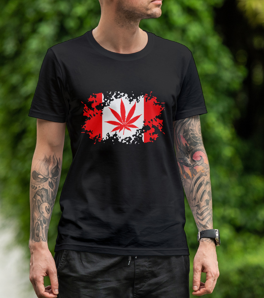 Funny Canadian Flag With Marijuana Leaf Maple T-Shirt