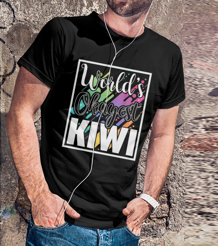 World's Okayest Kiwi Colorful Rainbow Stripes T-Shirt