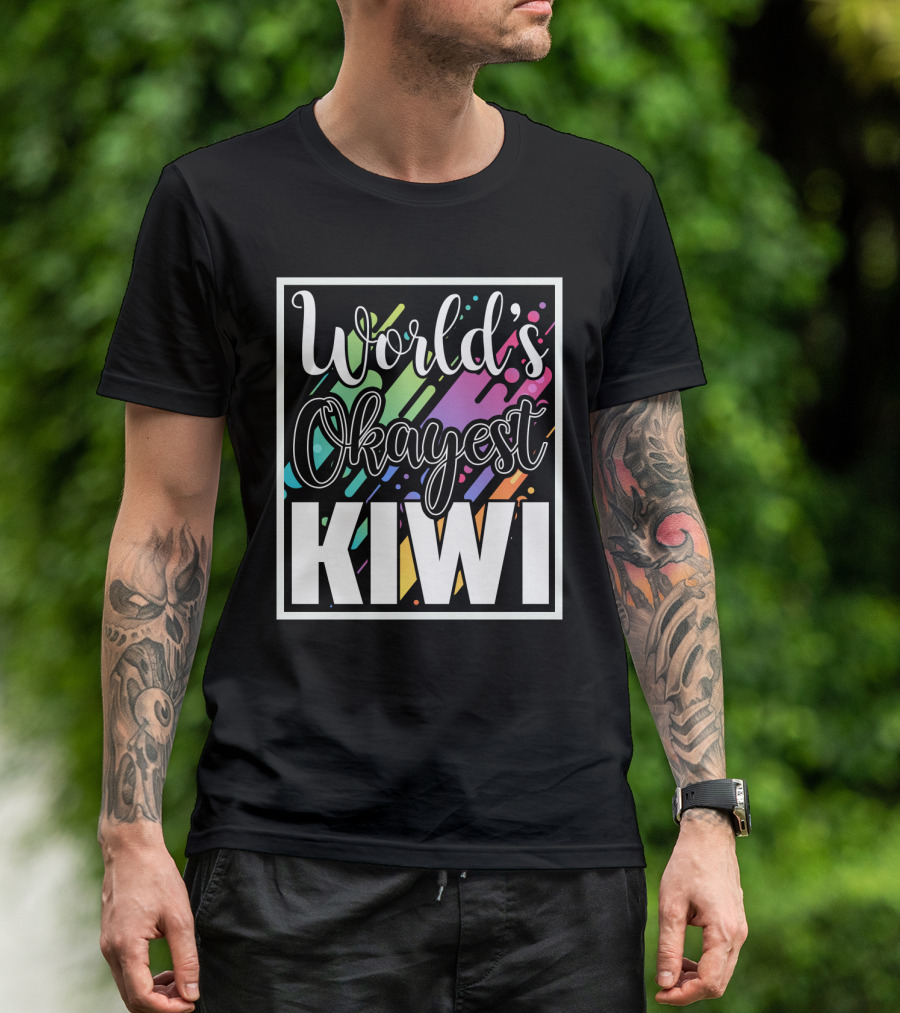 World's Okayest Kiwi Colorful Rainbow Stripes T-Shirt
