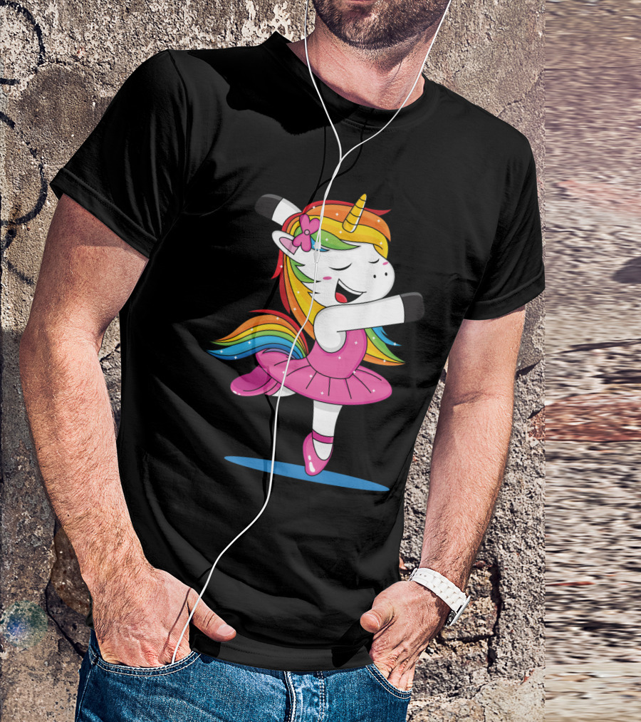 Unicorn Ballet Rainbow Dancer With Pink Tutu And Flower Bow T-Shirt