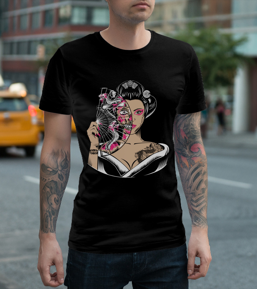 Zombie Geisha Fan Undead Half Face T-Shirt
