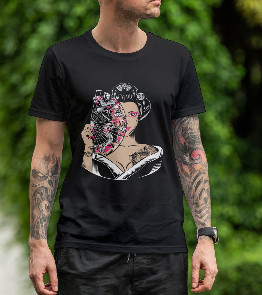 Zombie Geisha Fan Undead Half Face T-Shirt