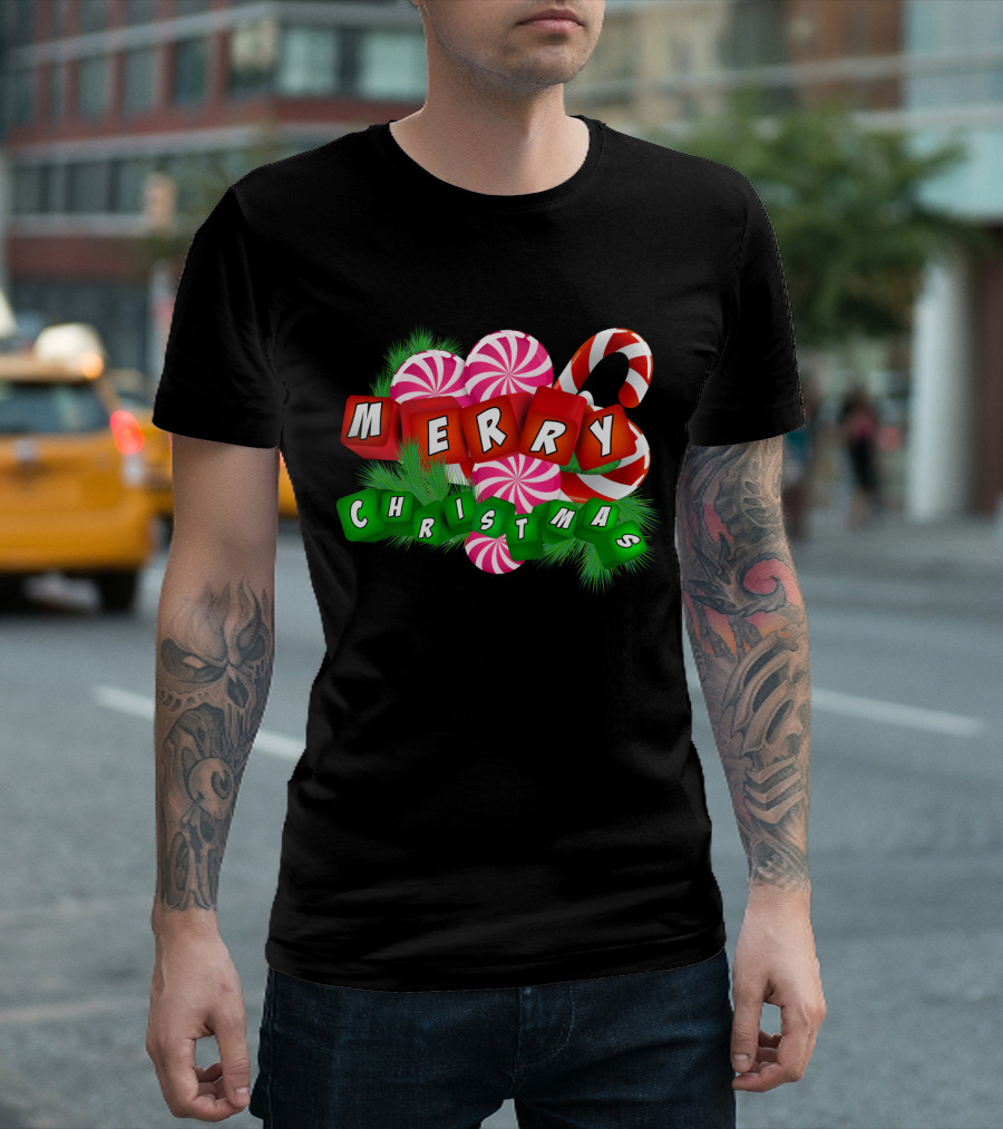 Merry Christmas Candy Canes and Peppermint Ornaments T-Shirt